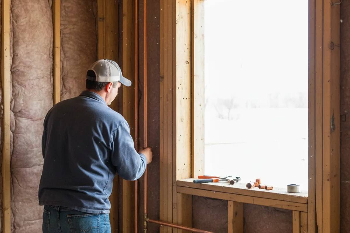 Licensed plumber running new copper supply lines in a Colfax home